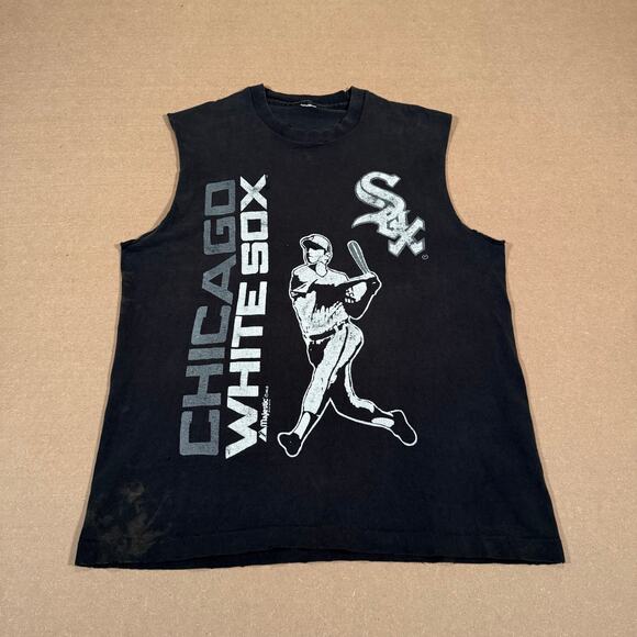 Vintage 90s Chicago White Sox Sleeveless Shirt Black Distressed Majestic MLB - Picture 5 of 8